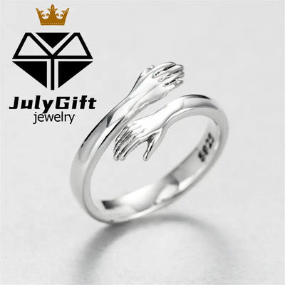 1 Pcs Silver Hug Ring for Women Adjustable Hugging Hands Open Love Embrace Rings for Couple Mom Teen Girls Wife Grandma Jewelry