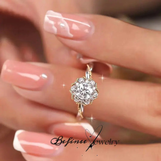 Engagement Flower Rings for Women Two Tone Bridal Sets Crossover round Engagement Ring Sets Cubic Zirconia Anniverdary Promise with Jewelry Gift Box