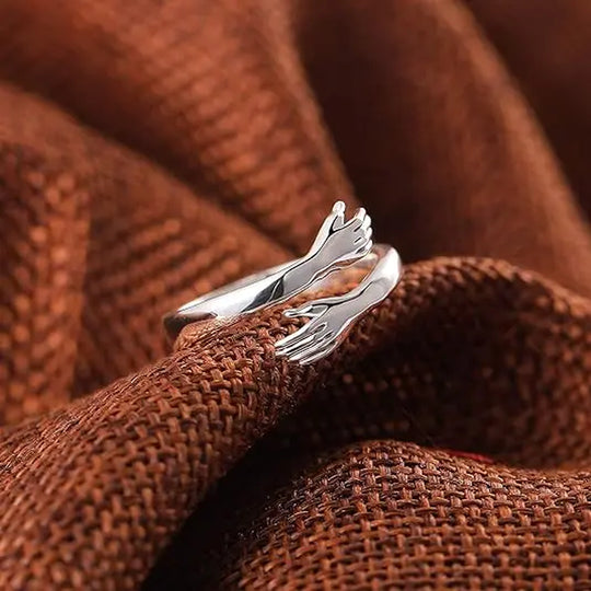 1 Pcs Silver Hug Ring for Women Adjustable Hugging Hands Open Love Embrace Rings for Couple Mom Teen Girls Wife Grandma Jewelry