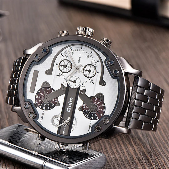 Oulm Huge Two Time Zone Men's Watches