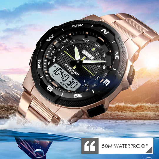 SKMEI Watch Men's Watch Fashion Sport Watches Stainless Steel Strap Mens Watches Stopwatch Chronograph Waterproof Wristwatch Men