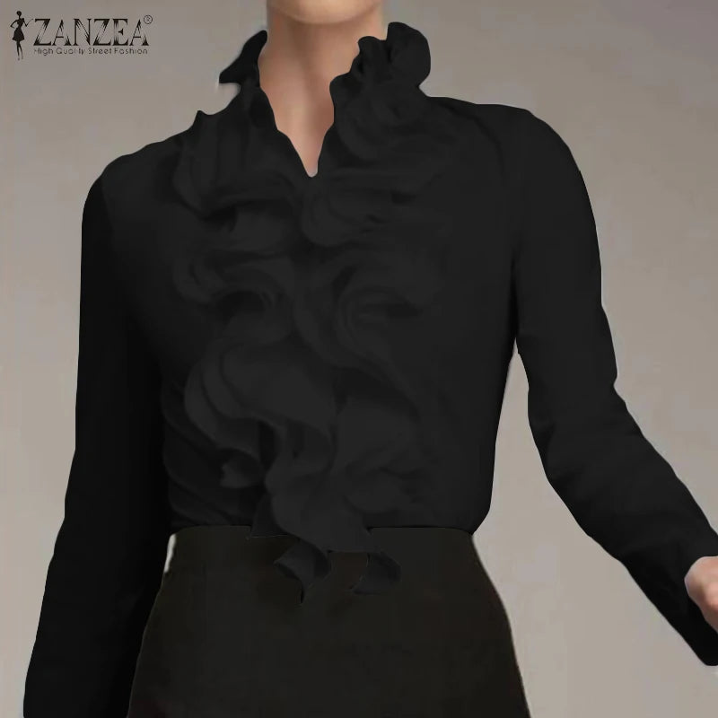 S ZANZEA Ladies Chic Tunic Tops Spring Office