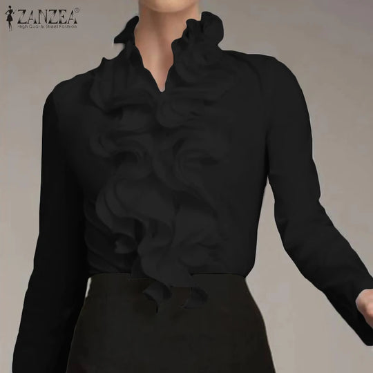 S ZANZEA Ladies Chic Tunic Tops Spring Office