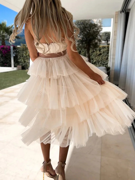 Summer Women Cake Dress for Clothing Sexy Lace-Up Solid Strapless Ladies Party Dress Sleeveless Zipper Sweet Streetwear Vestidos