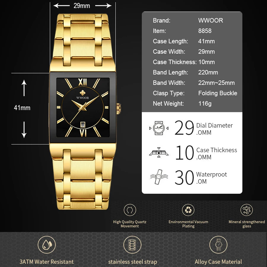 Relogio Masculino WWOOR Gold Watch Men