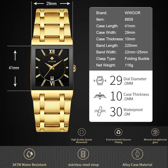 Relogio Masculino WWOOR Gold Watch Men