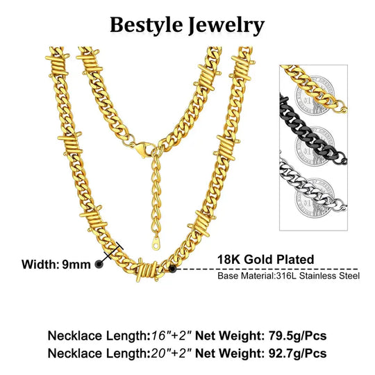 Findchic Cuban Link Chain Choker Necklace Hip-Hop Punk Gothic Stainless Steel Heavy Thick Barbed Wire Necklace for Women Men Girlfriend Boyfriend Birthday Anniversary Wedding Valentine'S Day Women'S Day Mother'S Day Father'S Day Christmas Holiday Gift