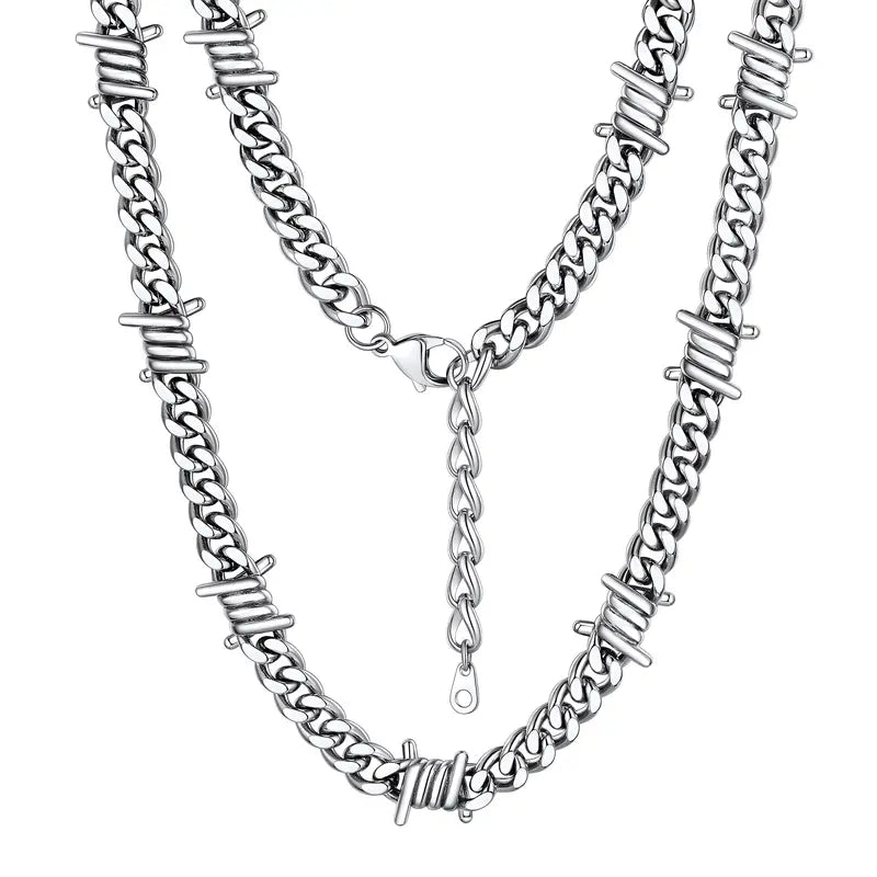 Findchic Cuban Link Chain Choker Necklace Hip-Hop Punk Gothic Stainless Steel Heavy Thick Barbed Wire Necklace for Women Men Girlfriend Boyfriend Birthday Anniversary Wedding Valentine'S Day Women'S Day Mother'S Day Father'S Day Christmas Holiday Gift