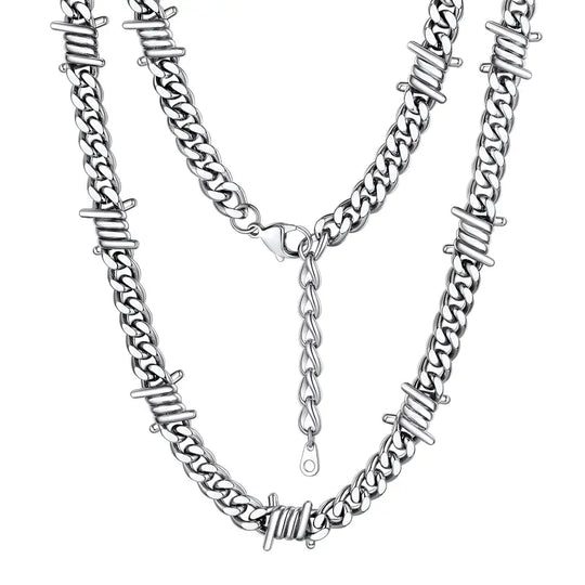 Findchic Cuban Link Chain Choker Necklace Hip-Hop Punk Gothic Stainless Steel Heavy Thick Barbed Wire Necklace for Women Men Girlfriend Boyfriend Birthday Anniversary Wedding Valentine'S Day Women'S Day Mother'S Day Father'S Day Christmas Holiday Gift